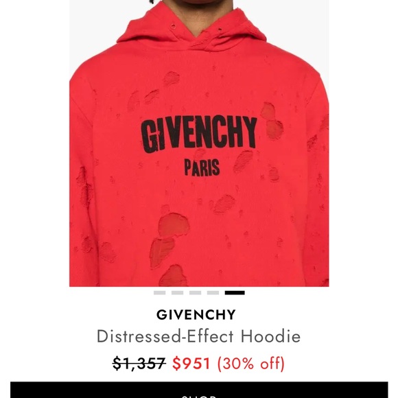 Givenchy Red Distressed-Effect Hoodie